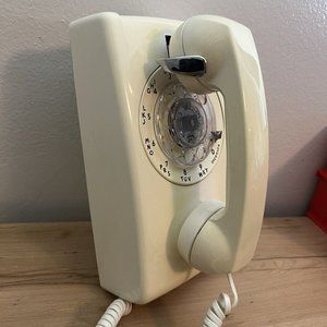 Western Electric Bell System Yellow 554BMP Rotary Dial Wall Telephone Beige